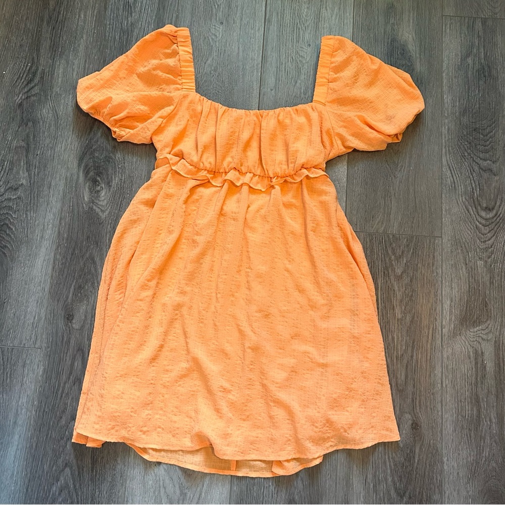 Dry Goods Orange Puff Sleeve Dress